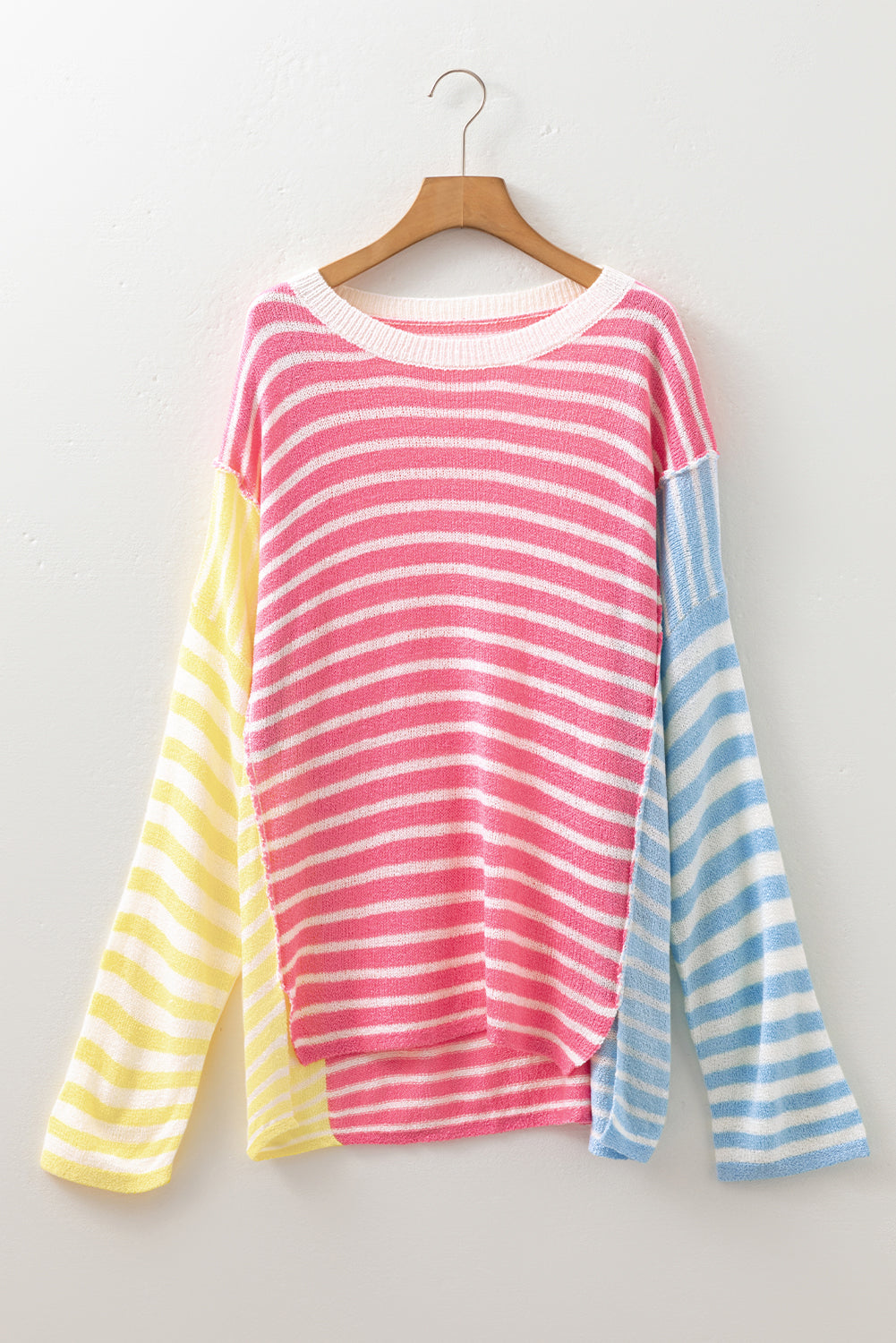 Multicolour Striped Exposed Patchwork Plus Size Sweater Dear-Lover Dropshipping